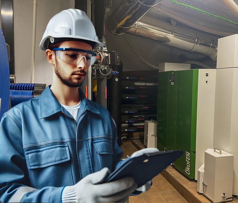 técnico sala de calderas de biomasa en mantenimiento