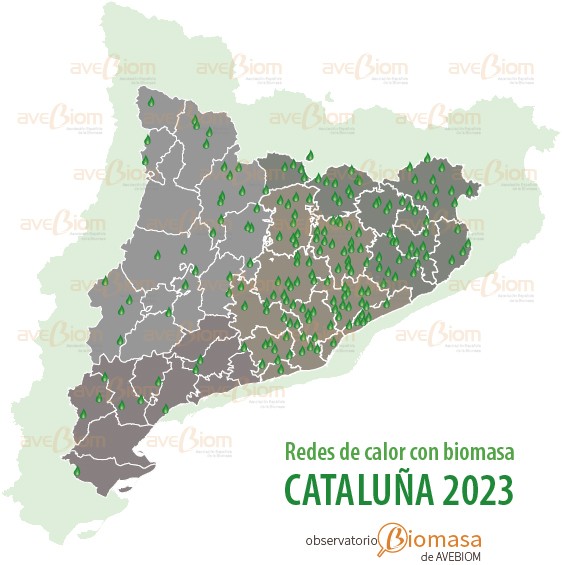 mapa redes calor con biomasa cataluna 2023 observatorio AVEBIOM